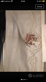 Lenzuolo matrimoniale in lino finissimo epoca 1850