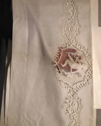 Lenzuolo matrimoniale in lino finissimo epoca 1850
