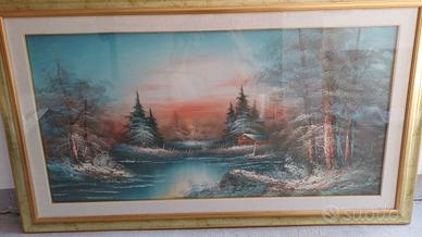 Quadro lago Canada style dipinto 140×83 cm