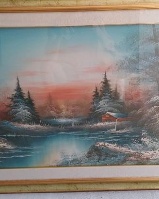 Quadro lago Canada style dipinto 140×83 cm