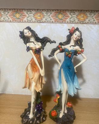 Coppia statuine fate collezione estate e autunno