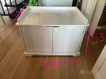 Mobile lettiera per gatti in legno bianco