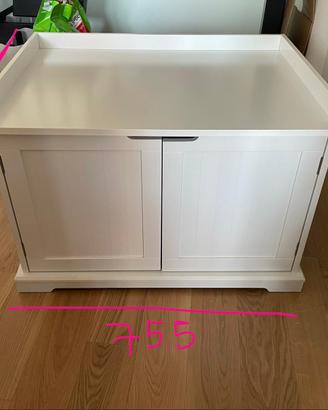 Mobile lettiera per gatti in legno bianco