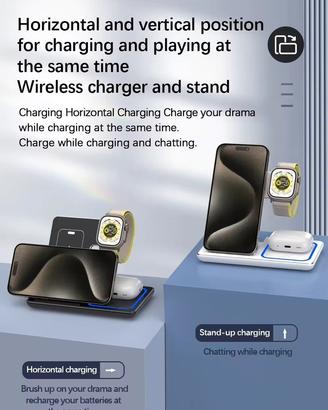 Supporto  caricabatterie wireless pieghevole 3in1