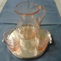 Caraffa  antica con 2 bicchieri e vassoio