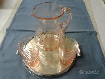 Caraffa  antica con 2 bicchieri e vassoio