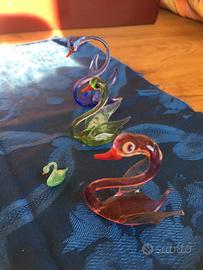 Cigni colorati in vetro di Murano
