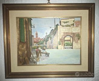 Quadro dipinto vintage paesaggio con cornice