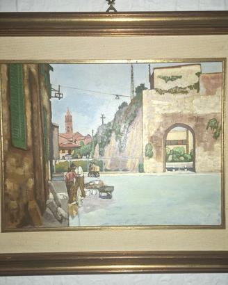 Quadro dipinto vintage paesaggio con cornice