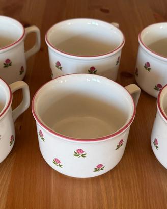 Set of 6 Tognana Porcelain Mugs, Red Floral Design