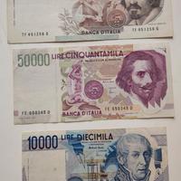 Lotto banconote 10, 50, 100 mila lire