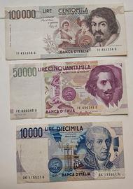 Lotto banconote 10, 50, 100 mila lire