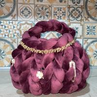 Borsa fatta a mano bordeaux, accessori inclusi