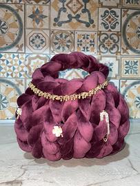 Borsa fatta a mano bordeaux, accessori inclusi