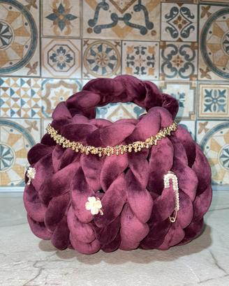 Borsa fatta a mano bordeaux, accessori inclusi
