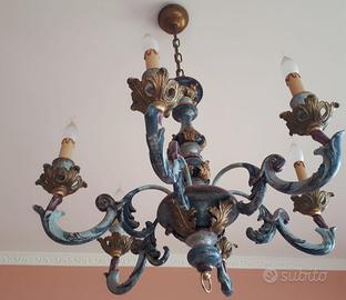 lampadario/applique in legno stile fiorentino vint