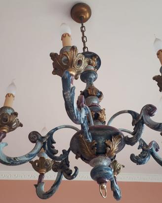 lampadario/applique in legno stile fiorentino vint