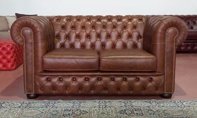 Chesterfield divano sofa 2 posti in pelle brandy