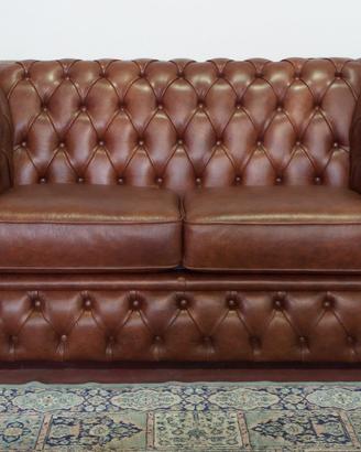 Chesterfield divano sofa 2 posti in pelle brandy