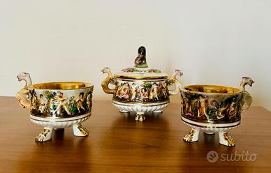 Set Capodimonte tazze zuccheriera dipinte a mano