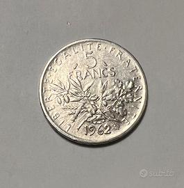 Moneta 5 franchi francesi in argento