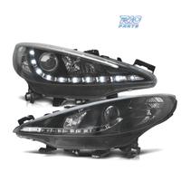 FARI PEUGEOT 207 06-12 LUCE DIURNA A LED FONDO NER