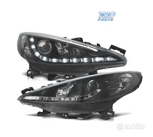 FARI PEUGEOT 207 06-12 LUCE DIURNA A LED FONDO NER