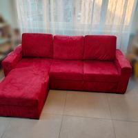 Divano letto rosso chaise longue con contenitore