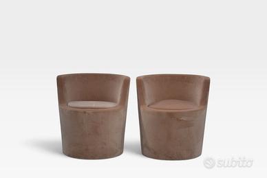 Coppia Poltrone Pozzetto Vintage Velluto Tortora
