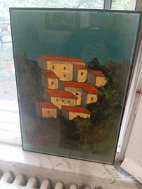 Dipinto ad olio, materico paesaggio firma Romano