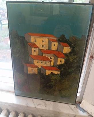 Dipinto ad olio, materico paesaggio firma Romano