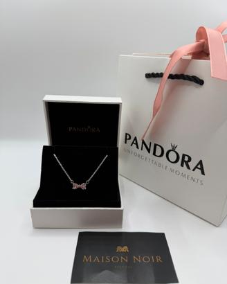 Collana pandora con  fiocco rosa