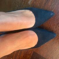 Scarpe decollete scamosciata blu tacco basso