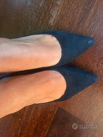 Scarpe decollete scamosciata blu tacco basso