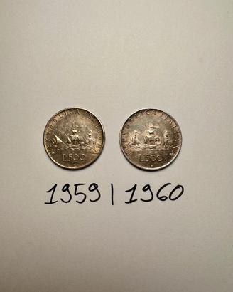 Monete 500 lire argento Caravelle 1960 e 1959 BB