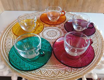 Set tazzine in vetro colorato da caffé 5pz