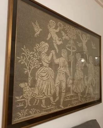 Raro quadro filet uncinetto siciliano anni 60/70