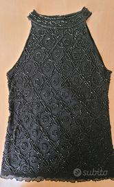 Canotta nera elegante con  perline tg XL