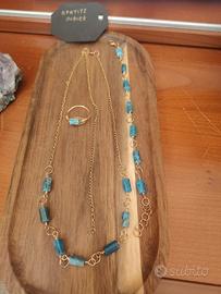 parure apatite cubica blu collana bracciale anello