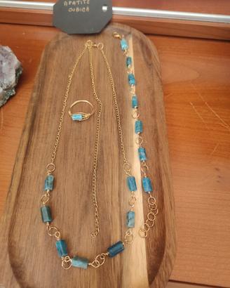 parure apatite cubica blu collana bracciale anello