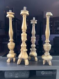 Portacandele antichi XVIII in legno 4 pezzi