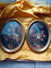 coppia di quadri a olio firmati René vintage 