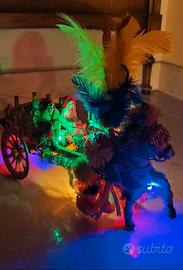 Cm 35 Carrettino Illuminato In Legno Cavallo Carta