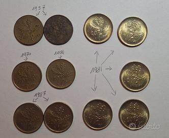 monete 20 lire 1957-70-74-81-87