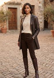 Giacca vintage in pelle marrone scuro. Tg. 44