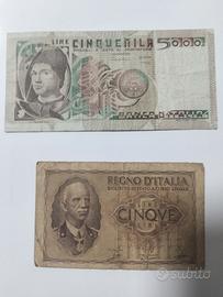  2 banconote 5000 da Messina e 5 Lire Impero  1950