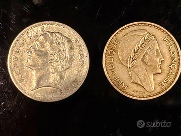 Lotto 2 monete rare Francia-Algeria 1949–1950