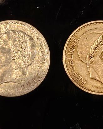 Lotto 2 monete rare Francia-Algeria 1949–1950