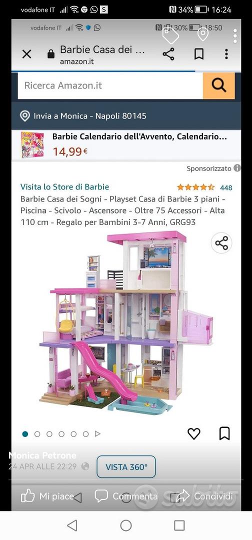 Barbie Casa dei Sogni - Playset Casa di Barbie 3 piani - Piscina - Scivolo  - Ascensore - Oltre 75 Accessori - Alta 110 cm - Regalo per Bambini 3-7