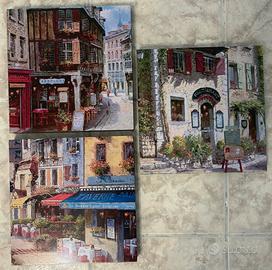 Trittico quadretti stile bistrot parigino